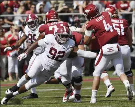  ?? MICHAEL WOODS — THE ASSOCIATED PRESS ?? Alabama defensive lineman Quinnen Williams, left, has been mentioned as a possible No. 1 overall pick in this spring’s NFL draft.