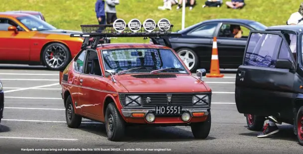  ??  ?? Hardpark sure does bring out the oddballs, like this 1976 Suzuki 360GX… a whole 360cc of rear engined fun