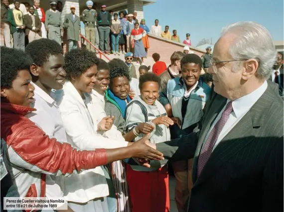  ?? UN PHOTO ?? Perez de Cueller visitou a Namíbia entre 18 e 21 de Julho de 1989