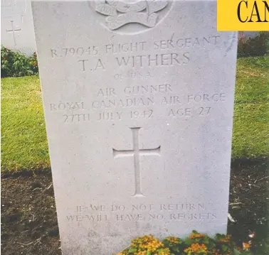  ?? PHOTOS: BOMBER COMMAND MUSEUM / NANTON, ALTA. ?? Tom Withers, who died when his Halifax bomber was shot down in 1942, was among more than 10,000 Americans who travelled to Canada and volunteere­d for Canadian or British forces in the early years of the Second World War.