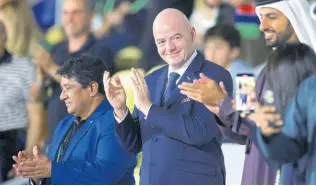  ?? AP ?? FIFA President Giovanni Infantino attends the FIFA Beach Soccer World Cup UAE 2024 final match between Brazil and Italy at the Dubai Design District Stadium in Dubai, United Arab Emirates on February 25.