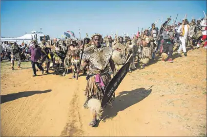  ??  ?? Provincial power: The support for the Zulu king and Jacob Zuma in KwaZulu-Natal has been evident during recent events such as a land imbizo (above) and the former president’s court appearance. Photos: Delwyn Verasamy & AFP