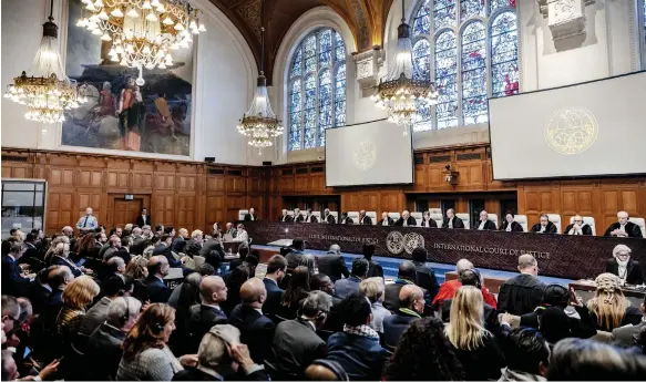  ?? EPA ?? Judges at the Internatio­nal Court of Justice in The Hague, the Netherland­s, ahead of the hearing against Israel, brought by South Africa