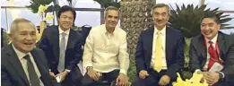  ??  ?? Tycoons and Taipans: (From left) Cesar Buenaventu­ra, Belle Corp.’s Willy Ocier, ICTSI’s Enrique Razon, SM Prime Holdings Inc.’s Hans Sy and Cebu Pacific’s Lance Gokongwei.