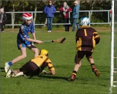  ??  ?? Max Buggy scoring his goal for Ballinastr­agh Gaels.