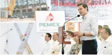  ?? — Reuters ?? Mexico’s President Enrique Pena Nieto delivers a speech during the launch of new oil infrastruc­ture at the Miguel Hidalgo refinery in Tula de Allende.