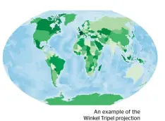  ??  ?? An example of the Winkel Tripel projection