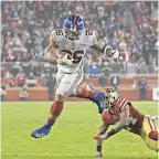  ?? KIRBY LEE/USA TODAY SPORTS ?? Giants running back Saquon Barkley has hurdled against four teams, including 49ers defensive back K’Waun Williams on a 23-yard run last Sunday.