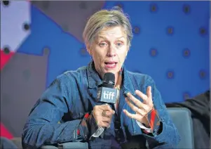  ?? CP PHOTO ?? Actor Frances McDormand speaks during a press conference at the Toronto Internatio­nal Film Festival for the movie “Three Billboards Outside of Ebbing, Missouri” on Monday.