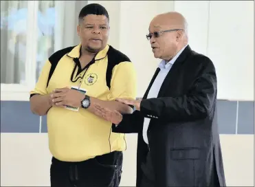  ?? PHOTO: PHILL MAGAKOE ?? President Jacob Zuma and David Mahlobo during the ANC NEC Lekgotla at St George’s Hotel. Mahlobo says creating a safe and secure cyberspace for South Africa is non-negotiable.