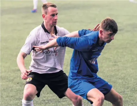  ?? Paul Watson ?? Skipper Kev Pollard (left) – pictured in action last season against Irlam – was the fourth and final Widnes FC player to be sent off against Kidsgrove Athletic on Monday evening.