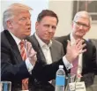  ?? USA TODAY ?? Apple CEO Tim Cook, right, and PayPal’s Peter Thiel, center, listen to President Trump.