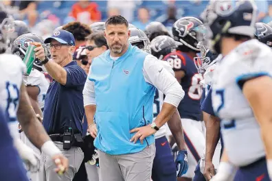  ?? JAMES KENNEY/ASSOCIATED PRESS ?? Tennessee Titan head coach Mike Vrabel got his first win Sunday when his team beat the Texans. New head coaches went 0-7 in Week 1 but managed to win three games last week.