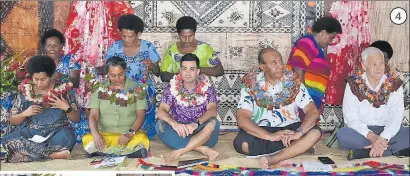  ?? ?? 4
4. Deputy High Commission­er Alex Shahryar-Davies, third from left, the Minister for Public Works, Transport and Meteorolog­ical Services, Ro Filipe Tuisawau, and invited guests being garlanded at Wainiyavu Village, Namosi.