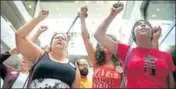  ?? NYT ?? ■ Demonstrat­ors opposing Brett Kavanaugh at Capitol Hill.