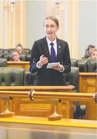  ??  ?? Daniel Chancellor, 16, speaks in Parliament about bullying.