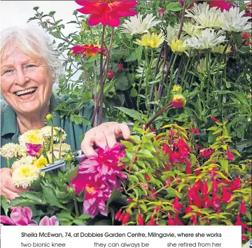  ??  ?? Sheila McEwan, 74, at Dobbies Garden Centre, Milngavie, where she works