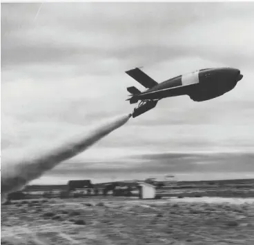  ??  ?? The Ryan Firebee, seen here on liftoff, was developed during the 1950s as a jet-powered target drone. The design proved so successful that it spawned a series of reconnaiss­ance drones that remained in service until the start of the Iraq War in 2003.