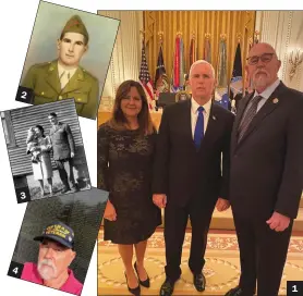  ?? Courtesy photo ?? 1. Daniel Bradley, right, and his wife, Karen, meet Vice President Mike Pence during a reception for Gold Star families at the White House recently.
2. Paul Bradley, Daniel’s father, was killed in action during World War II.
3. Daniel Bradley as a baby with his parents. 4. Bradley, a Newhall resident and Vietnam veteran, visits the Vietnam Veterans Memorial on the National Mall during his visit to Washington, D.C.