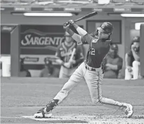  ?? MORRY GASH/AP ?? Brewers outfielder Christian Yelich bats during an intrasquad game July 14 at Miller Park in Milwaukee. Yelich enters the shortened 2020 season as a two-time defending National League batting champ.