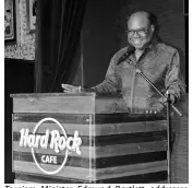  ??  ?? Tourism Minister Edmund Bartlett addresses the media launch for the Broadway musical ‘Jesus Christ Superstar’ at the Hard Rock Café in Montego Bay on Thursday evening.