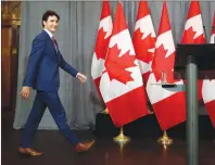  ?? CP PHOTO ?? Canada’s Prime Minister Justin Trudeau arrives for a press conference at The Canadian High Commission in London, Thursday, April 19, 2018. Trudeau is in London to take part in the Commonweal­th Heads of Government Meeting.