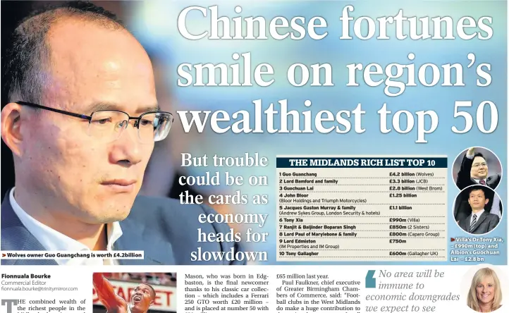  ??  ?? > Wolves owner Guo Guangchang is worth £4.2billion >
Villa’s Dr Tony Xia, – £990m (top) and Albion’s Guochuan Lai – £2.8 bn