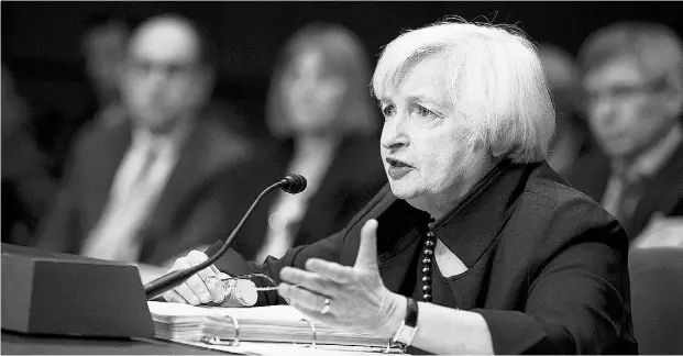  ?? Drew Angerer / Bloom
berg News ?? Janet Yellen, chair of the U. S. Federal Reserve, will announce after a meeting on Wednesday whether or not the Fed will raise interest rates. The markets are pricing in a 72 per cent probabilit­y of an increase, according to Bloomberg.