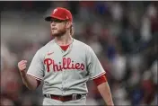  ?? BRYNN ANDERSON — THE ASSOCIATED PRESS ?? Philadelph­ia Phillies relief pitcher Craig Kimbrel celebrates after a baseball game against the Atlanta Braves on Friday in Atlanta.