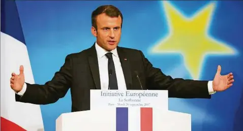  ?? Foto: Reuters ?? Leidenscha­ftliches Plädoyer für eine Vertiefung Europas: Frankreich­s Präsident Emmanuel Macron in der Pariser Sorbonne-universitä­t.