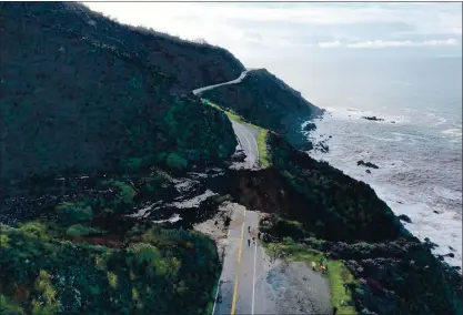  ?? JONATHAN RIVAS — AIO FILMZ ?? A section of Highway 1 is washed out following a heavy rainstorm near Big Sur on Jan. 29.