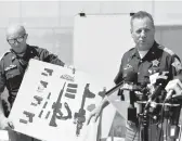  ?? TIMOTHY D. EASLEY/AP ?? Sheriff Dave Wedding speaks as a picture of weapons in the possession of Casey White and Vicky White is displayed on Tuesday in Evansville, Indiana.