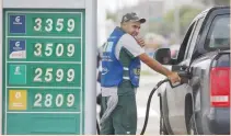  ?? — AFP ?? A worker fills a car with gasoline at a gas station in Rio de Janeiro.