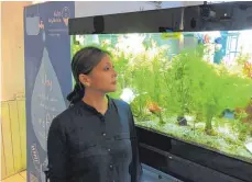  ??  ?? Yen-Linh vom Restaurant Royal Saigon ärgert sich über den vielen Plastikmül­l in der Stadt – und setzt mit ihrem Aquarium ein Zeichen.