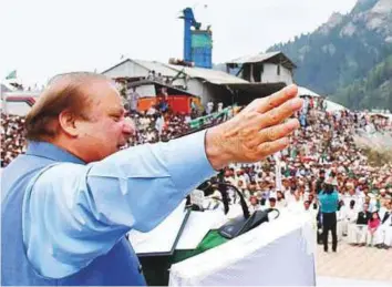  ?? APP ?? Prime Minister Mohammad Nawaz Sharif addresses a public gathering after the inaugurati­on of the Lowari Tunnel in Dir yesterday.
