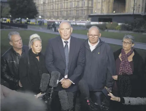  ??  ?? 0 Family spokesman Radd Seiger speaks to the media on behalf of the parents of Harry Dunn, Tim Dunn and Charlotte Charles