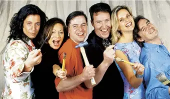  ??  ?? Laurence Llewelyn-bowen with (from left) Anna Ryder Richardson, ‘Handy’ Andy Kane, Michael Jewitt, Linda Barker and Graham Wynne in 1999