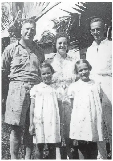  ??  ?? From left rear, resident commission Cecil Larsen, Jessie Larsen and Nuie’s first police chief, HJ Empen. The Larsens’ twin daughters are in front.