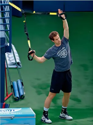  ?? Getty Images ?? Andy Murray of United Kingdom stretches during his practice session ahead of the ATP Dubai Duty Free Tennis Championsh­ip on Sunday in Dubai. —