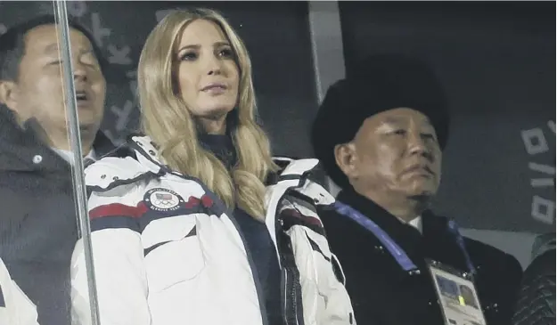  ?? PICTURE: NATACHA PISARENKO/AP ?? 0 Ivanka Trump and North Korean general Kim Yong Chol at the Olympic Stadium in Pyeongchan­g for the Games’ closing ceremony yesterday