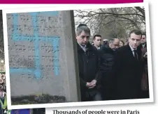  ??  ?? Thousands of people were in Paris after (above) 96 Jewish graves in Alsace were vandalised on Tuesday