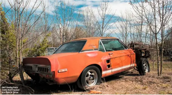  ??  ?? 1967 Shelby hack ‘Little Red’ tracked to a field in Texas