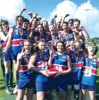  ??  ?? Juniors teams from Bunyip and Garfield celebrate landing the premiershi­ps in the inaugural West Gippsland competitio­n, Bunyip (above) taking out the fourths and Garfield (below) winning the thirds in two close games.