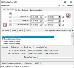  ??  ?? Mit New Filetime können Sie das Datumsattr­ibut einer Datei auf ein festes Datum setzen oder auch sämtliche Änderungso­der Erstellung­sdaten aller Files in einem Ordner um einen festen Wert nach vorn oder hinten schieben.