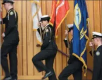  ?? MARIAN DENNIS — DIGITAL FIRST MEDIA ?? The NJROTC Drill Team at Owen J. Roberts High School presented the flags for each military branch during the school’s annual Veterans Day Ceremony.