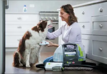  ?? BISSELL VIA AP ?? This undated photo provided by Bissell shows their Bissell BarkBath Portable Dog Bath. Less water used and less mess to contend with make the BarkBath appealing to those with minimal space and/or pets who are bath-averse. The system, similar to a...