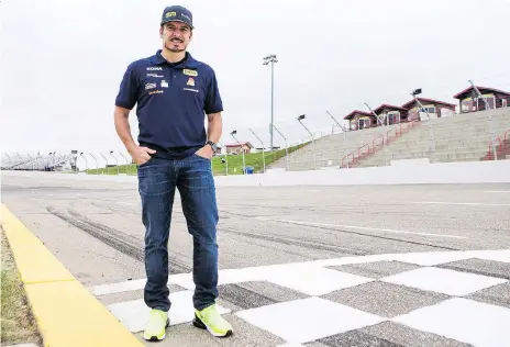  ?? KAYLE NEIS ?? Canadian racer Alex Tagliani will wear a helmet with a Humboldt Broncos logo when he competes this weekend at Wyant Group Raceway.