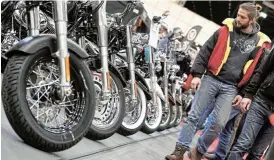  ?? /Reuters/File ?? Used bikes: Harley-Davidson bikes are lined up at a bike fair in Hamburg, Germany. The US bike maker is seeking to expand the brand’s appeal beyond middle-aged and affluent riders.