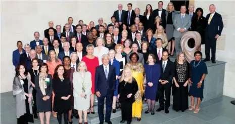  ??  ?? President, US Academy of Medicine, Professor Victor Dzau, with 80 newly inducted members of the Class 2016 in Washington, USA on Friday. Arrowed is Professor Oyewale Tomori