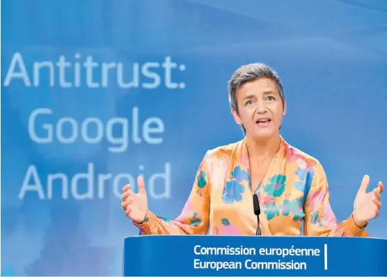  ?? JOHN THYS/AFP ?? Margrethe Vestager, comisionad­a europea de Competenci­a.